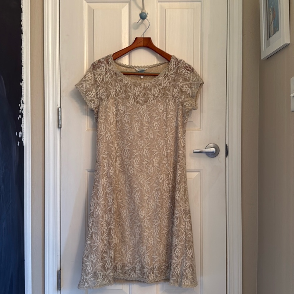 Sundance Catalog Sweetheart Lace Dress Tan White Size Large Boho